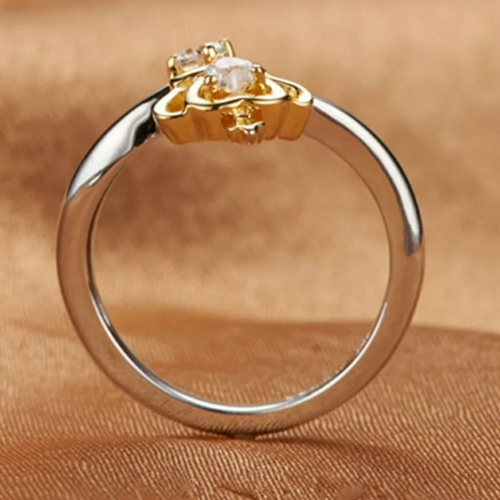 Two Tone Yellow & White Crown Adjustable Open Ring - Picture 3 of 5